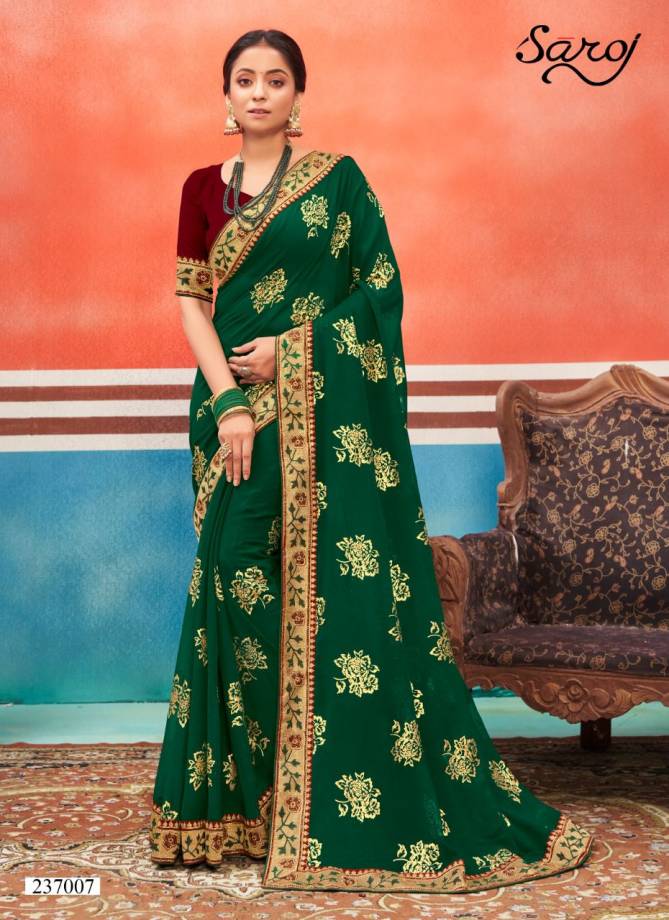 Saroj Panch Ratna Festive Wear Georgette With Foil Butta And Border Saree Collection